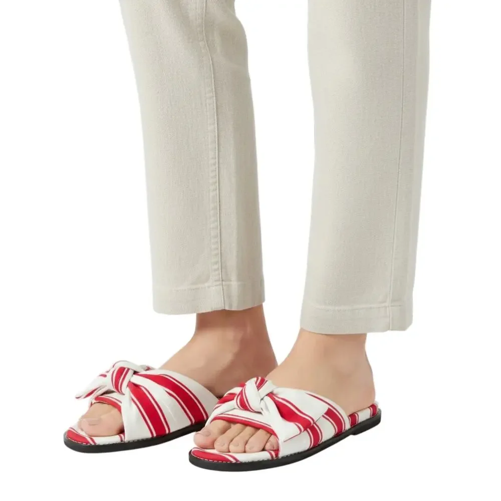 J.Crew Red Ivory Stripe Print Knot Slide Sandals, US7.5